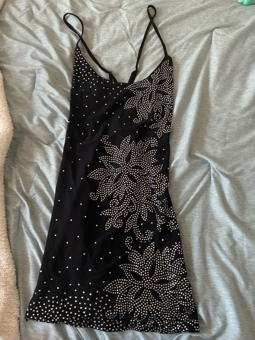 Black Floral Studded Slip Mini Dress